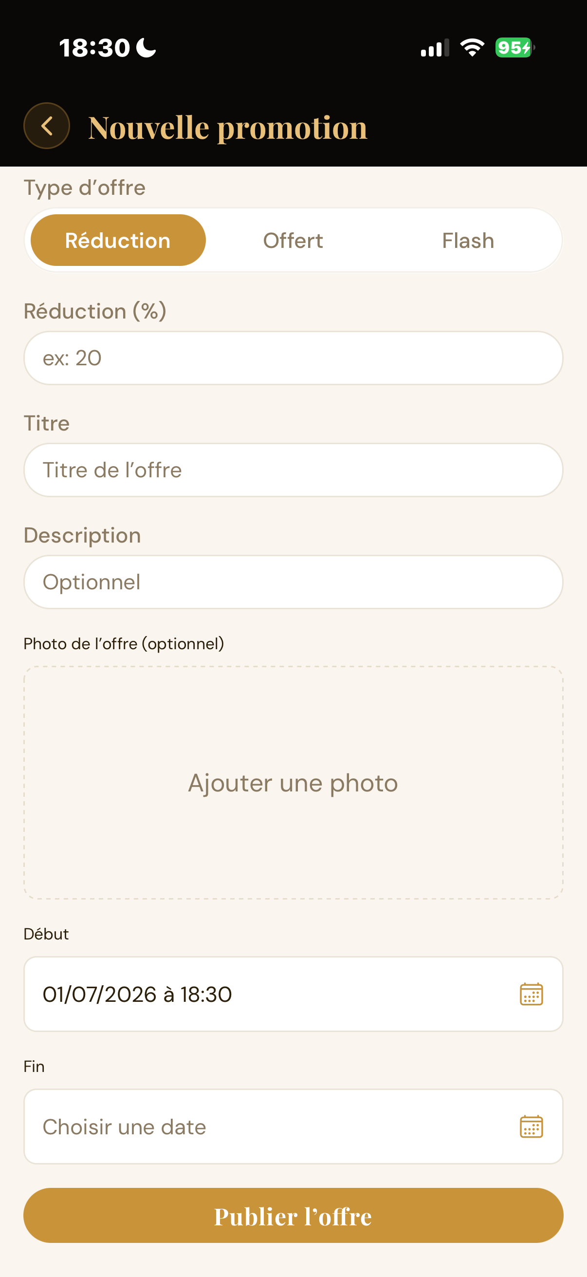 Créer une promotion