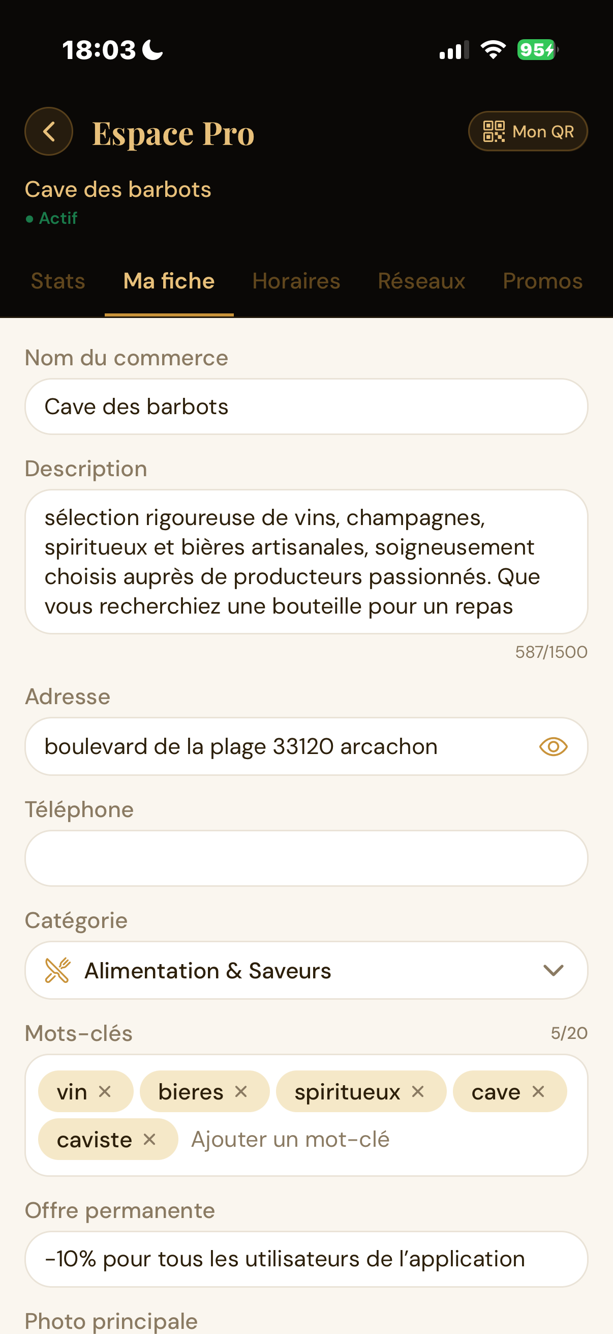 Ma fiche - informations essentielles