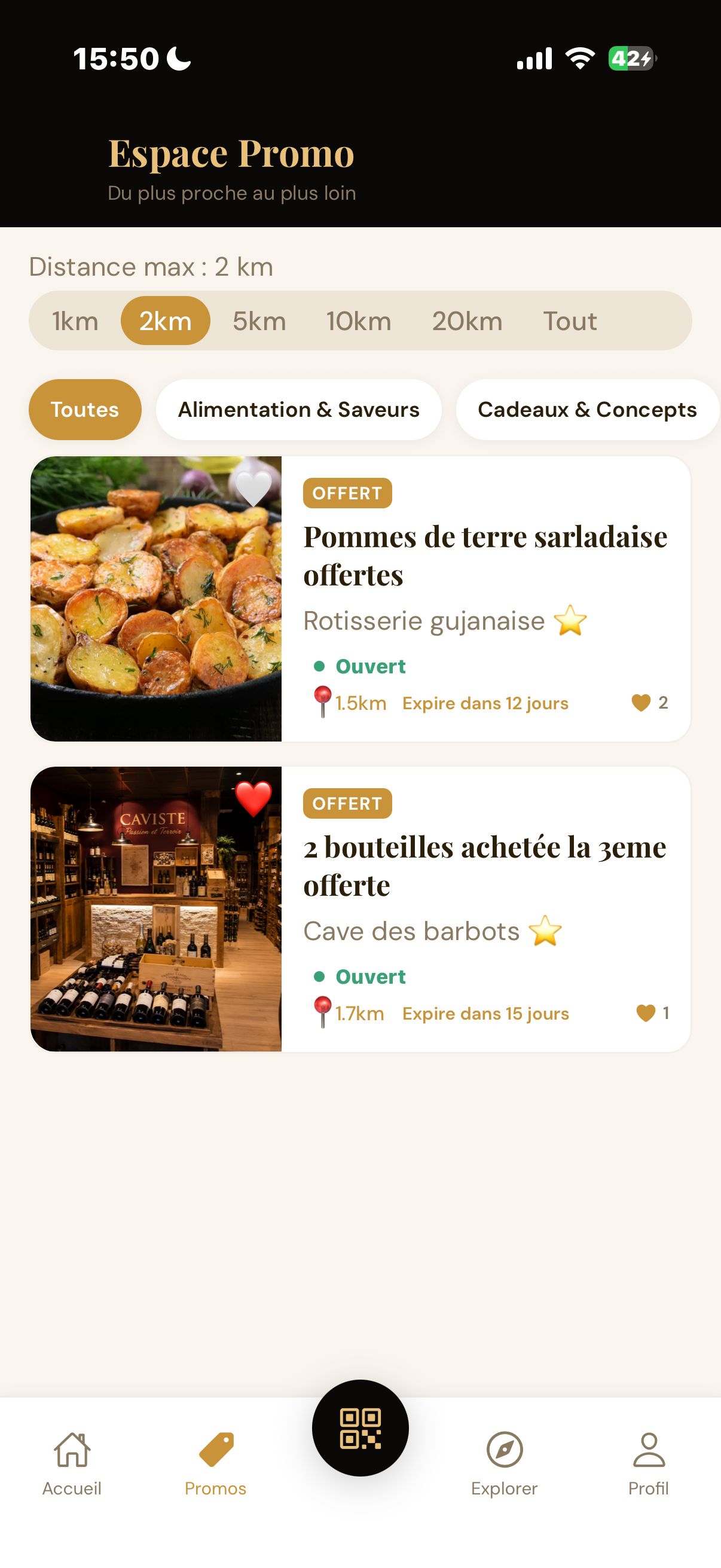 Espace promotions de l'application Bass'in